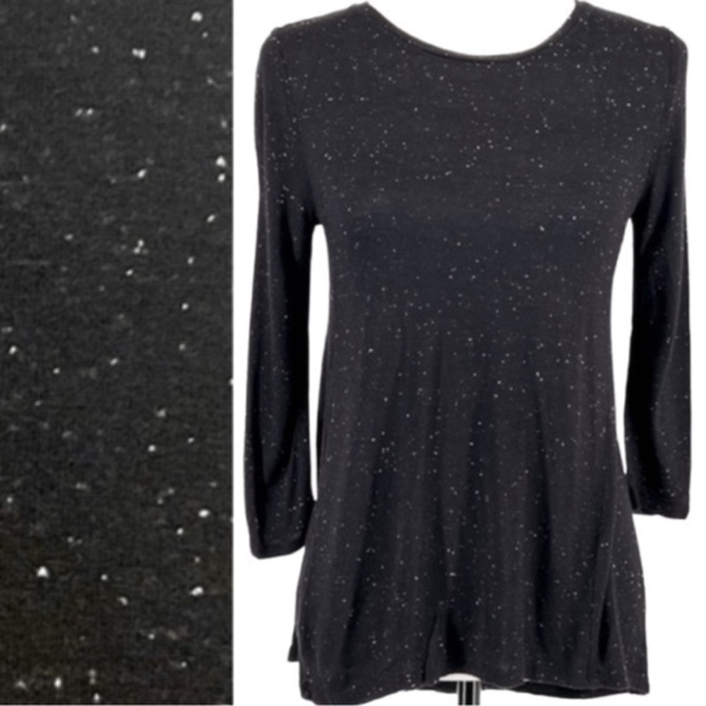 Ann Taylor LOFT Top XS 3/4 Sleeve Black with White Speckles Boat Neck Knit